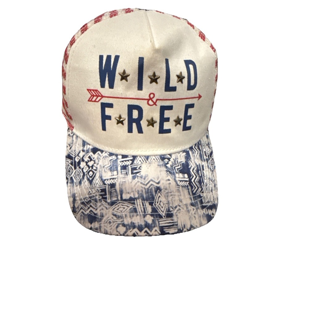 Wild & Free Hat Cap American Flag Trucker Mesh Hat Snapback‎ Patriot RV Vacation